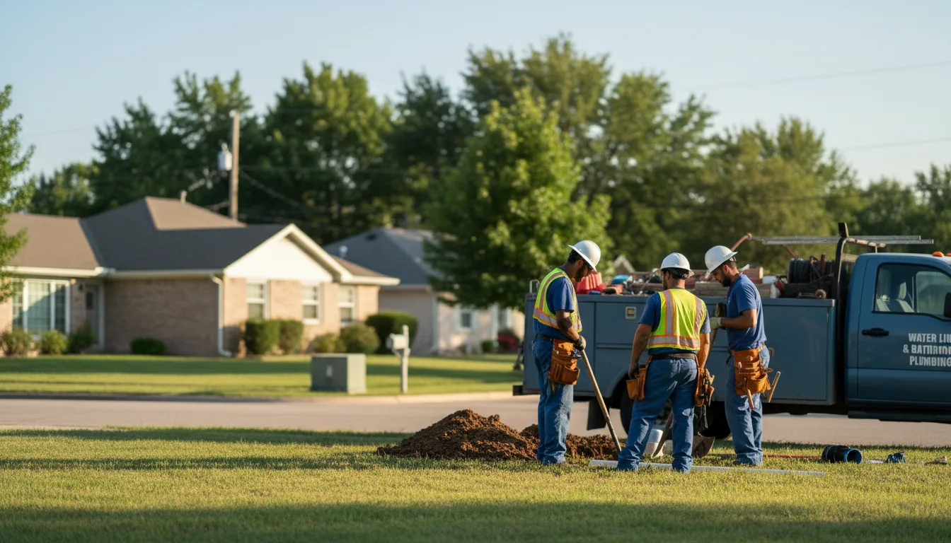 Residential water line and bathroom plumbing service in Mustang, OK
